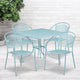 Sky Blue |#| 35.5inch SQ Sky Blue Indoor-Outdoor Steel Patio Table Set w/ 4 Round Back Chairs