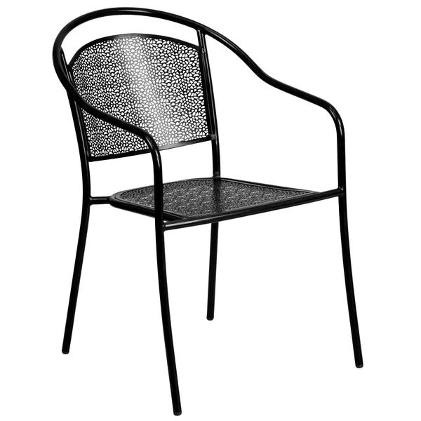 Black |#| 35.5" Square Black Indoor-Outdoor Steel Patio Table Set w/ 4 Round Back Chairs