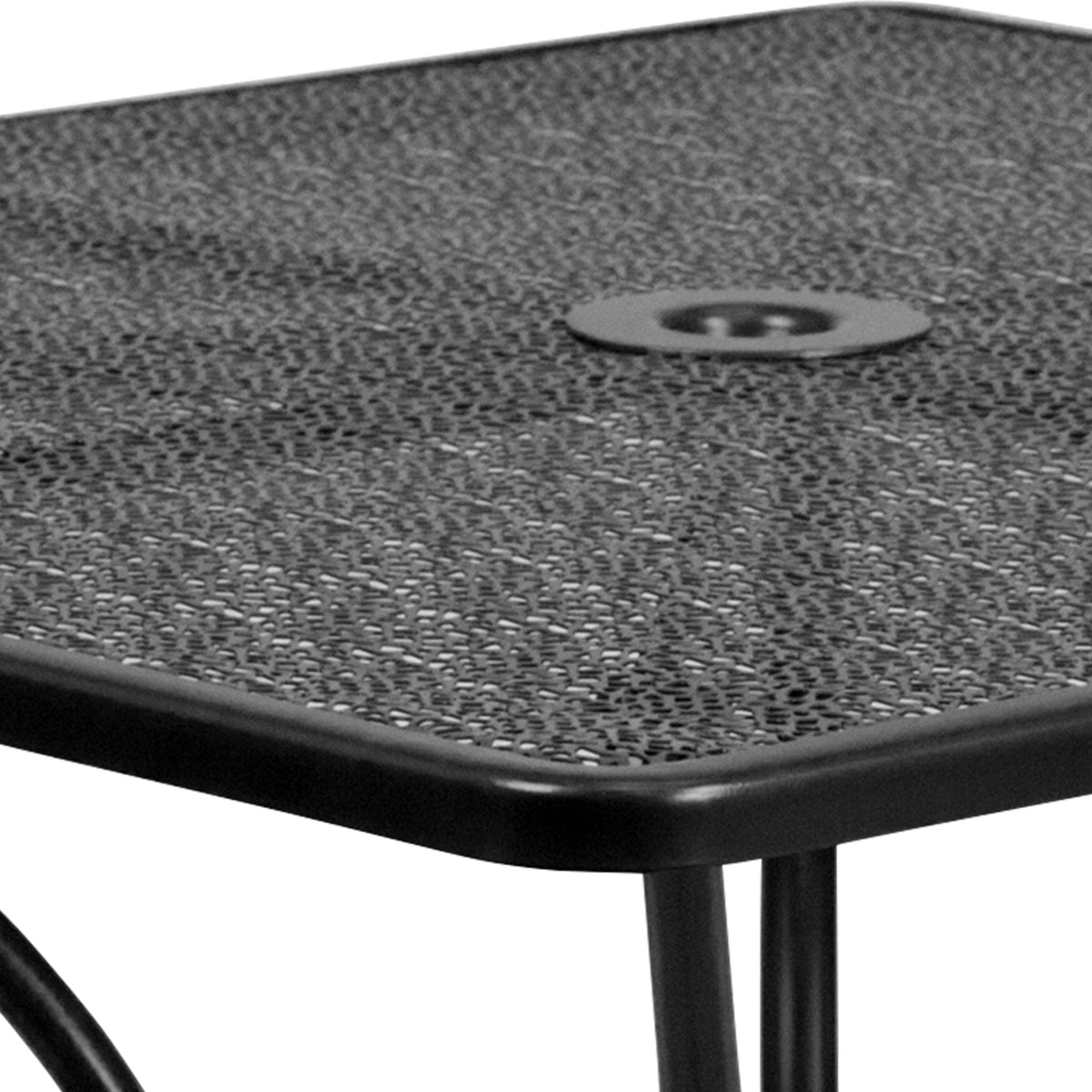 Black |#| 35.5" Square Black Indoor-Outdoor Steel Patio Table Set w/ 4 Round Back Chairs
