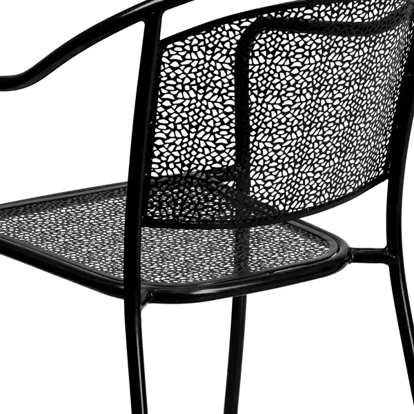 Black |#| 35.5" Square Black Indoor-Outdoor Steel Patio Table Set w/ 4 Round Back Chairs