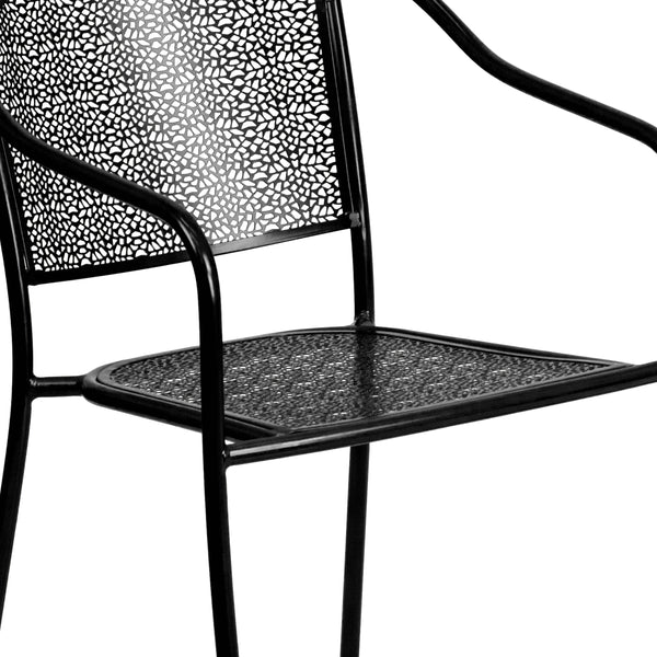 Black |#| 35.5" Square Black Indoor-Outdoor Steel Patio Table Set w/ 4 Round Back Chairs