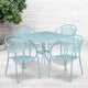 Sky Blue |#| 35.5" SQ Sky Blue Indoor-Outdoor Steel Patio Table Set w/ 4 Round Back Chairs