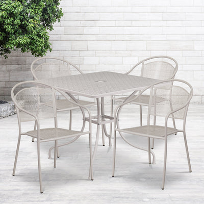 35.5'' Square Indoor-Outdoor Steel Patio Table Set with 4 Round Back Chairs - View 2