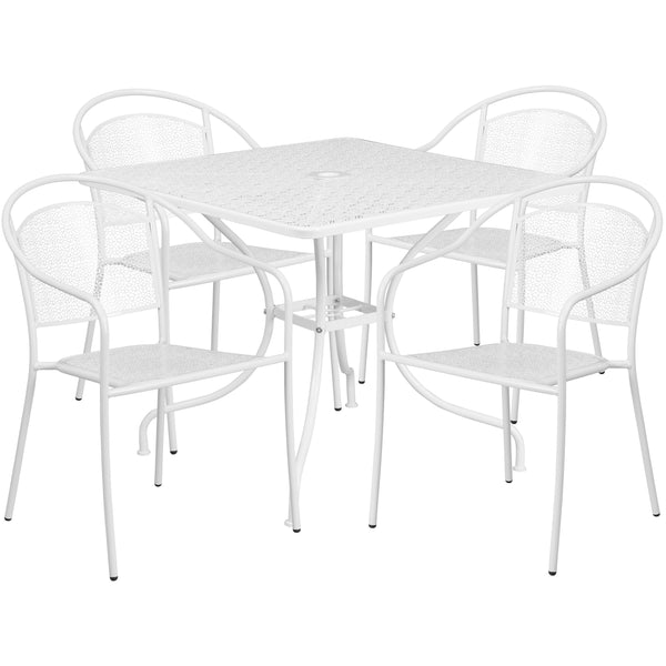 White |#| 35.5" Square White Indoor-Outdoor Steel Patio Table Set w/ 4 Round Back Chairs