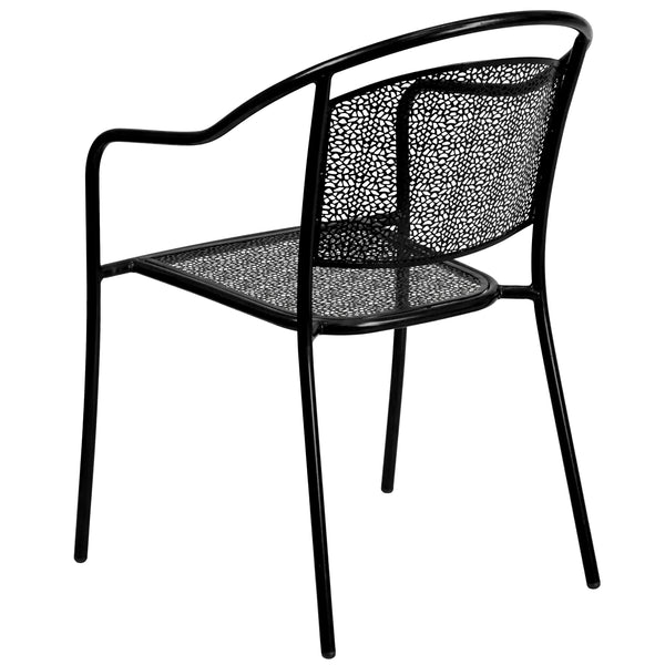 Black |#| 35.5" Square Black Indoor-Outdoor Steel Patio Table Set w/ 4 Round Back Chairs