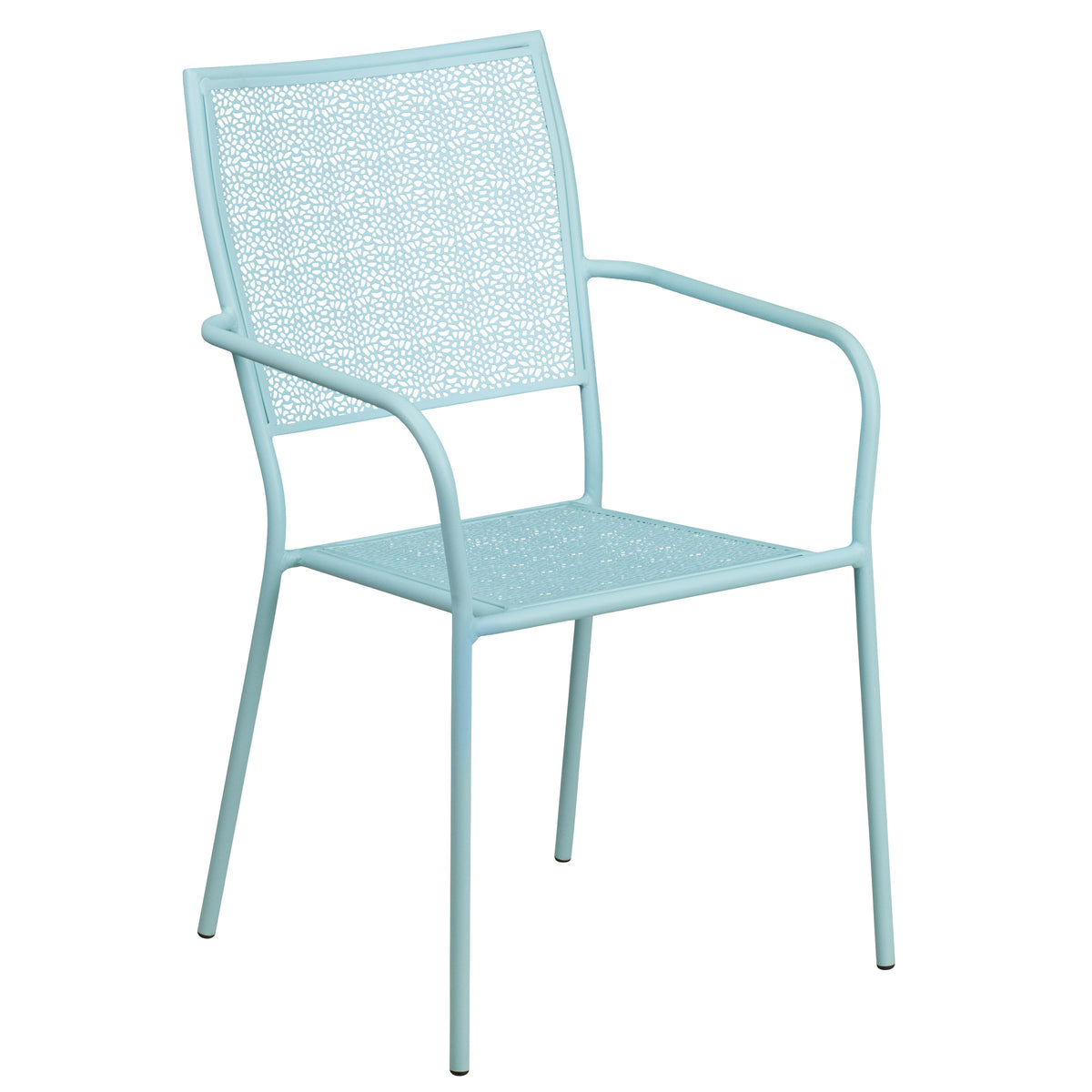 Sky Blue |#| 35.5inch SQ Sky Blue Indoor-Outdoor Steel Patio Table Set w/ 4 Square Back Chairs
