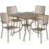 Oia Commercial Grade 35.5" Square Indoor-Outdoor Steel Patio Table Set with 4 Square Back Chairs