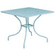 Sky Blue |#| 35.5inch SQ Sky Blue Indoor-Outdoor Steel Patio Table-Umbrella Hole-Restaurant