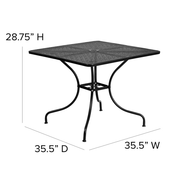 Gold |#| 35.5inch Square Gold Indoor-Outdoor Steel Patio Table-Umbrella Hole-Restaurant