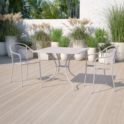 35.5" Square Indoor-Outdoor Steel Patio Table-Umbrella Hole-Restaurant Seating - View 2