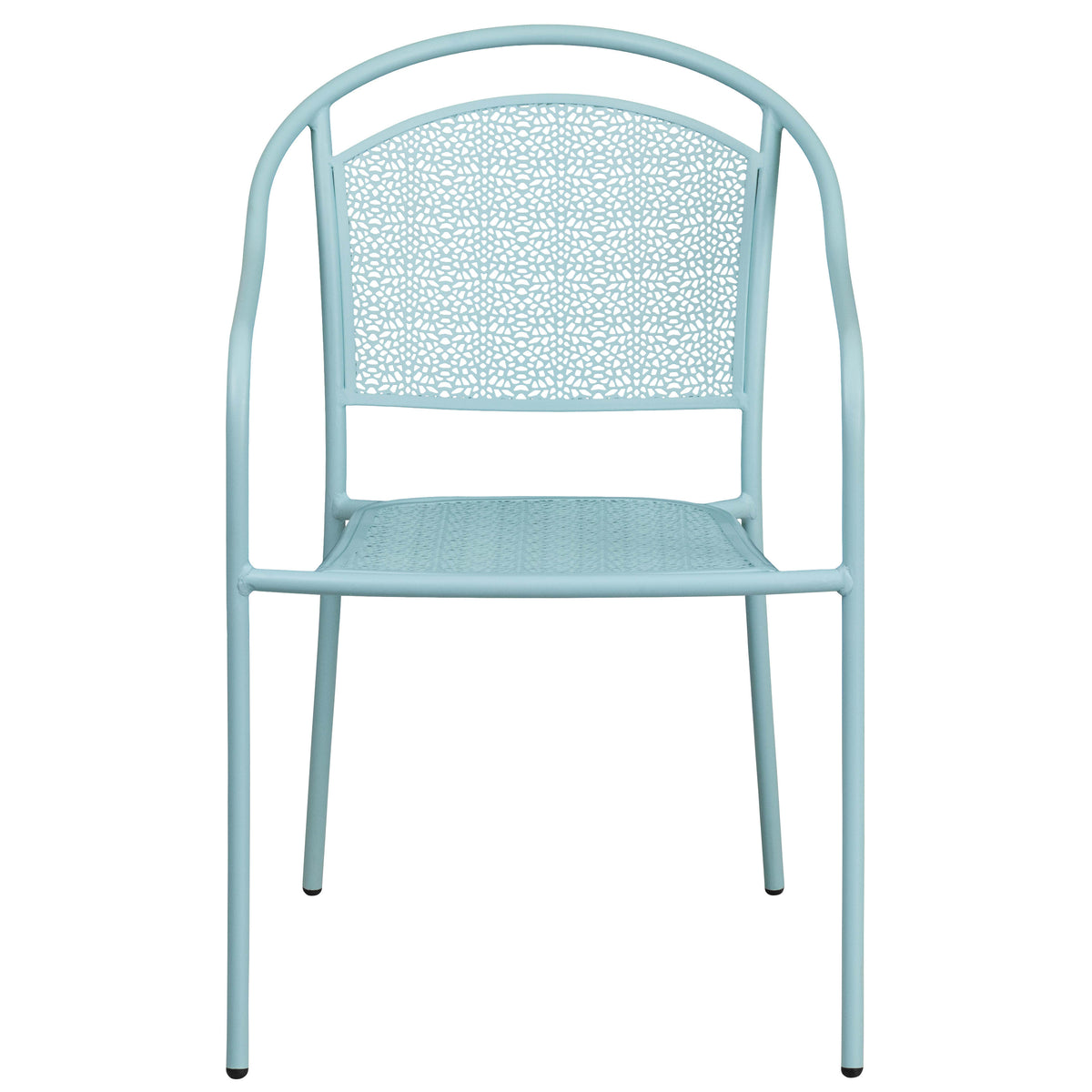 Sky Blue |#| Sky Blue Indoor-Outdoor Steel Patio Arm Chair with Round Back - Café Chair