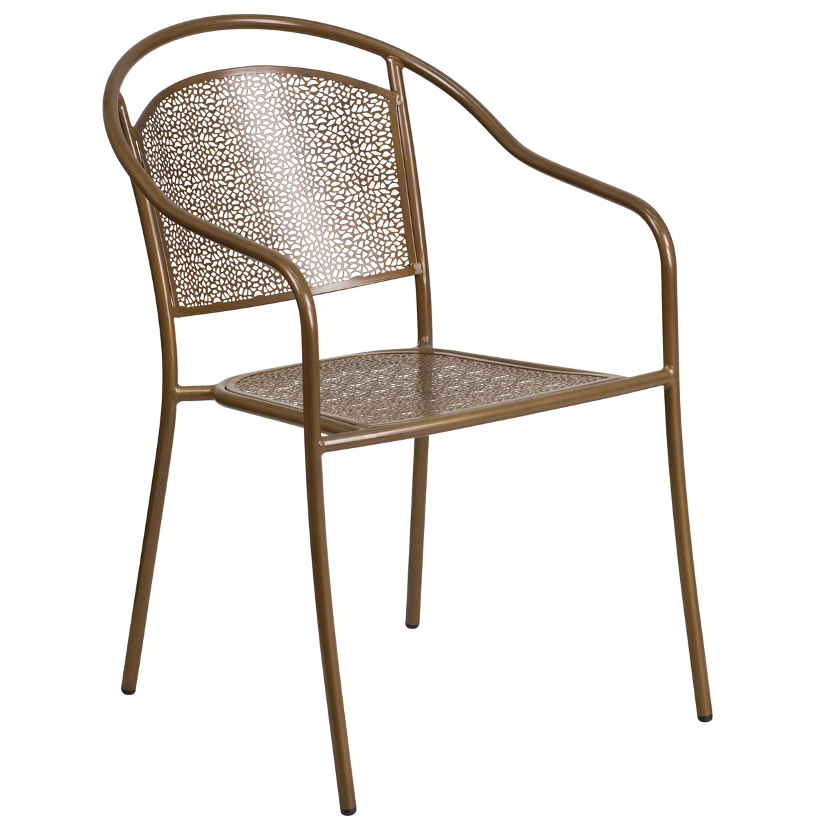 Gold |#| Gold Indoor-Outdoor Steel Patio Arm Chair with Round Back - Café Chair