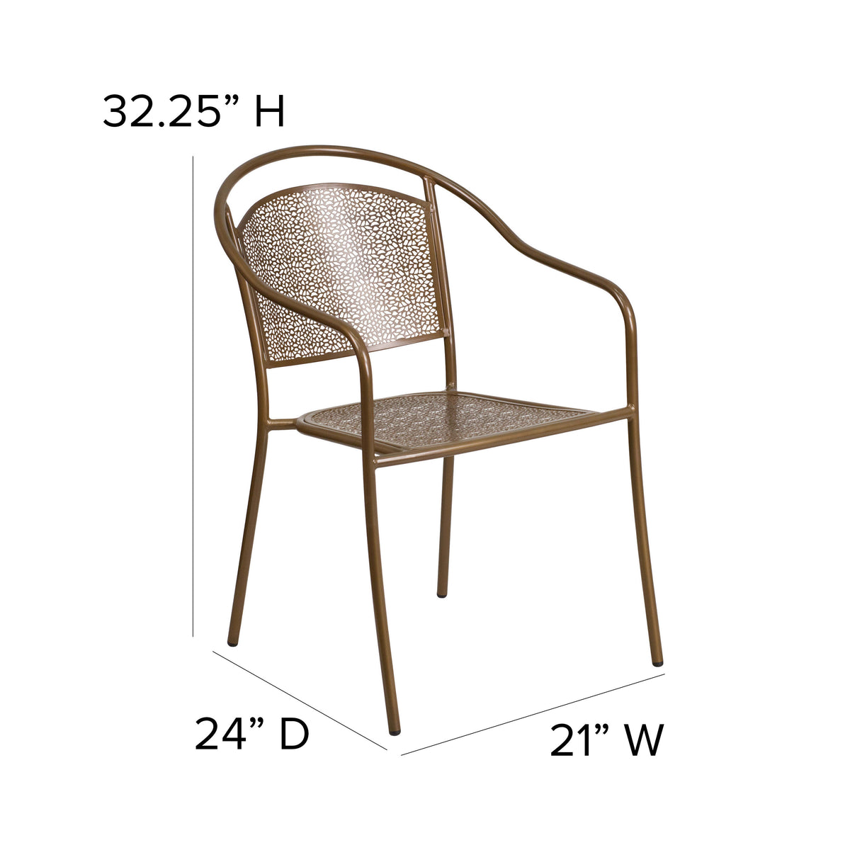 Gold |#| Gold Indoor-Outdoor Steel Patio Arm Chair with Round Back - Café Chair