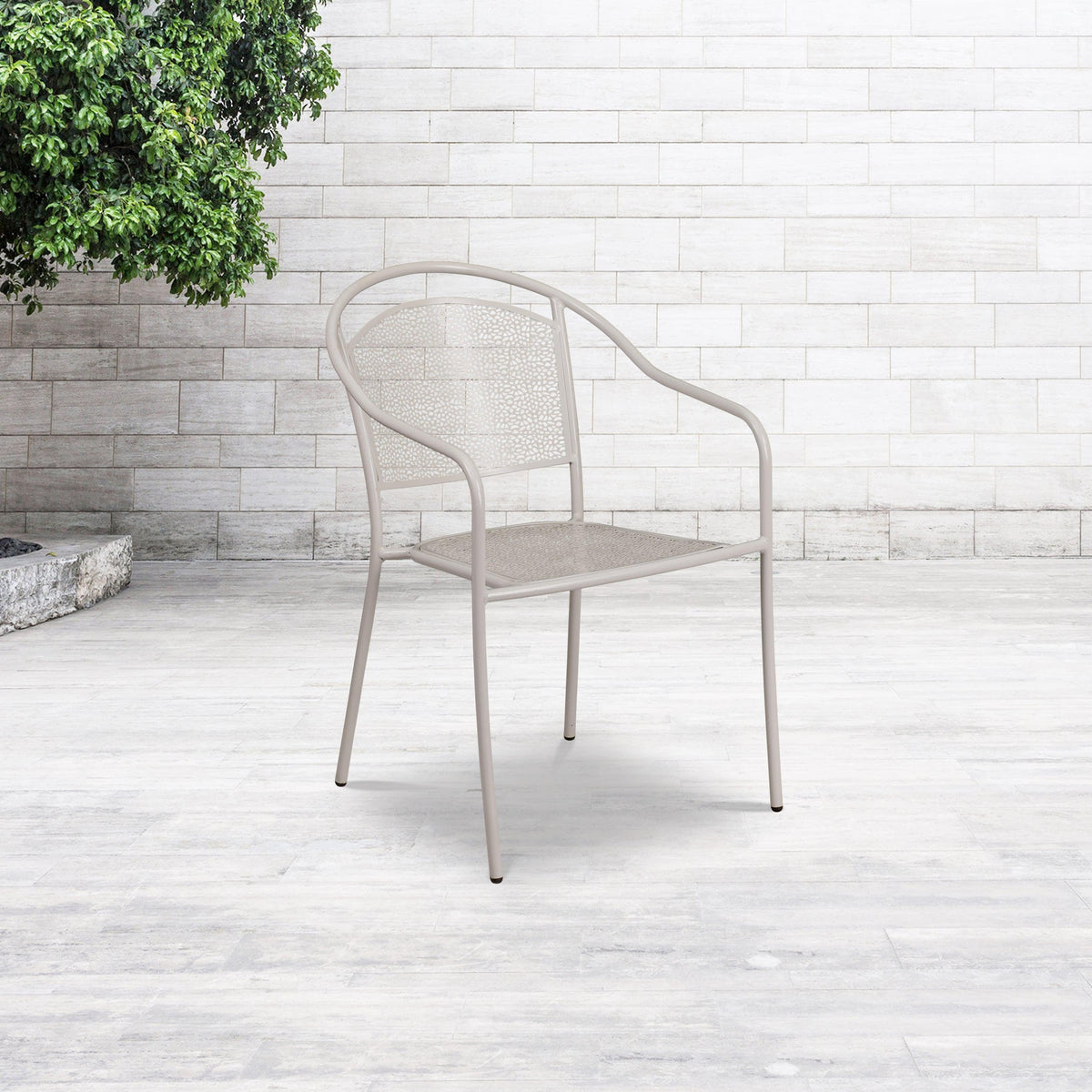 Light Gray |#| Light Gray Indoor-Outdoor Steel Patio Arm Chair with Round Back - Café Chair