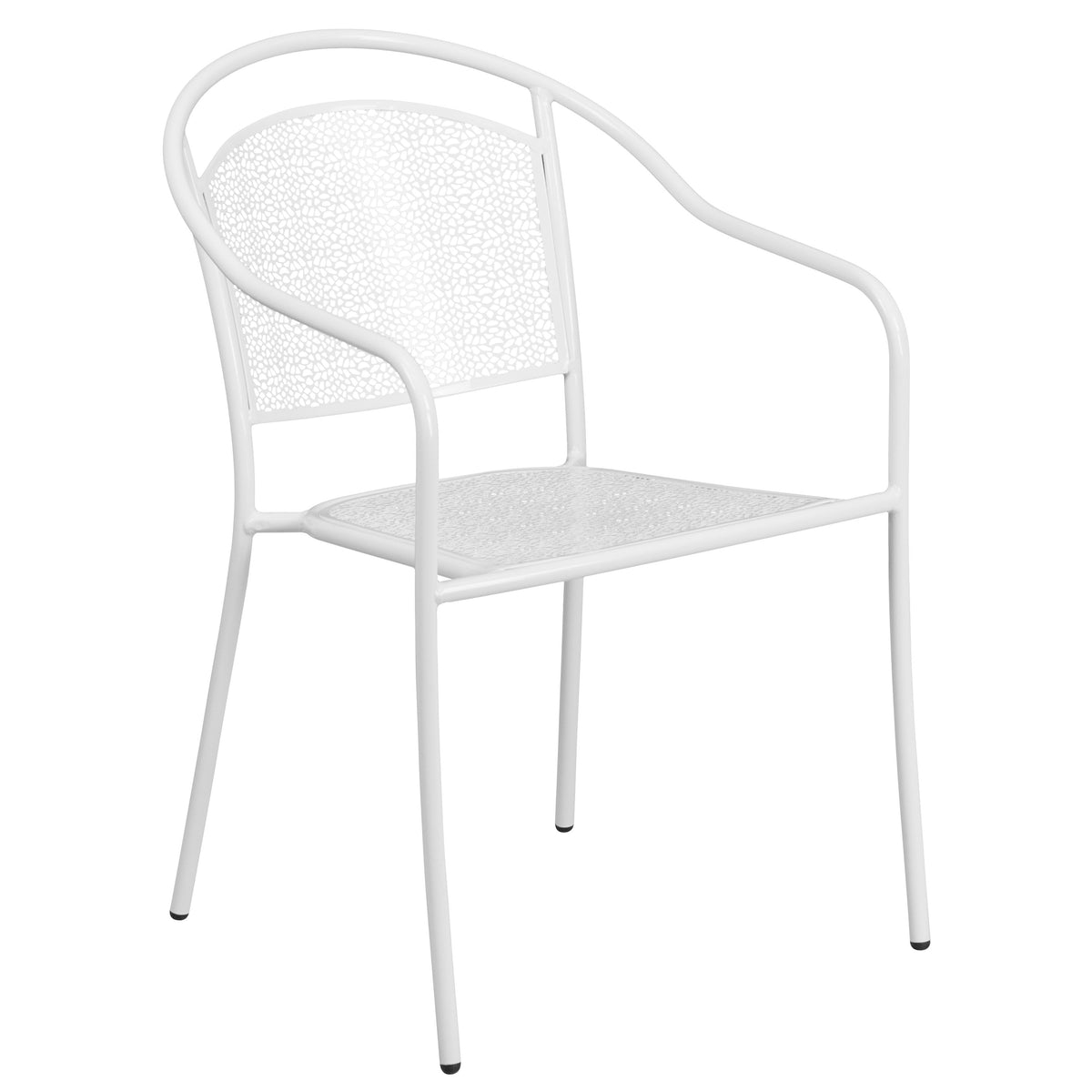 White |#| White Indoor-Outdoor Steel Patio Arm Chair with Round Back - Café Chair