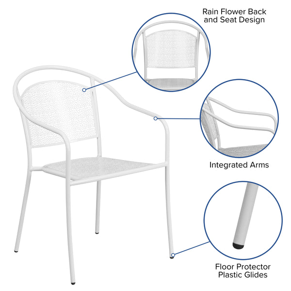 White |#| White Indoor-Outdoor Steel Patio Arm Chair with Round Back - Café Chair