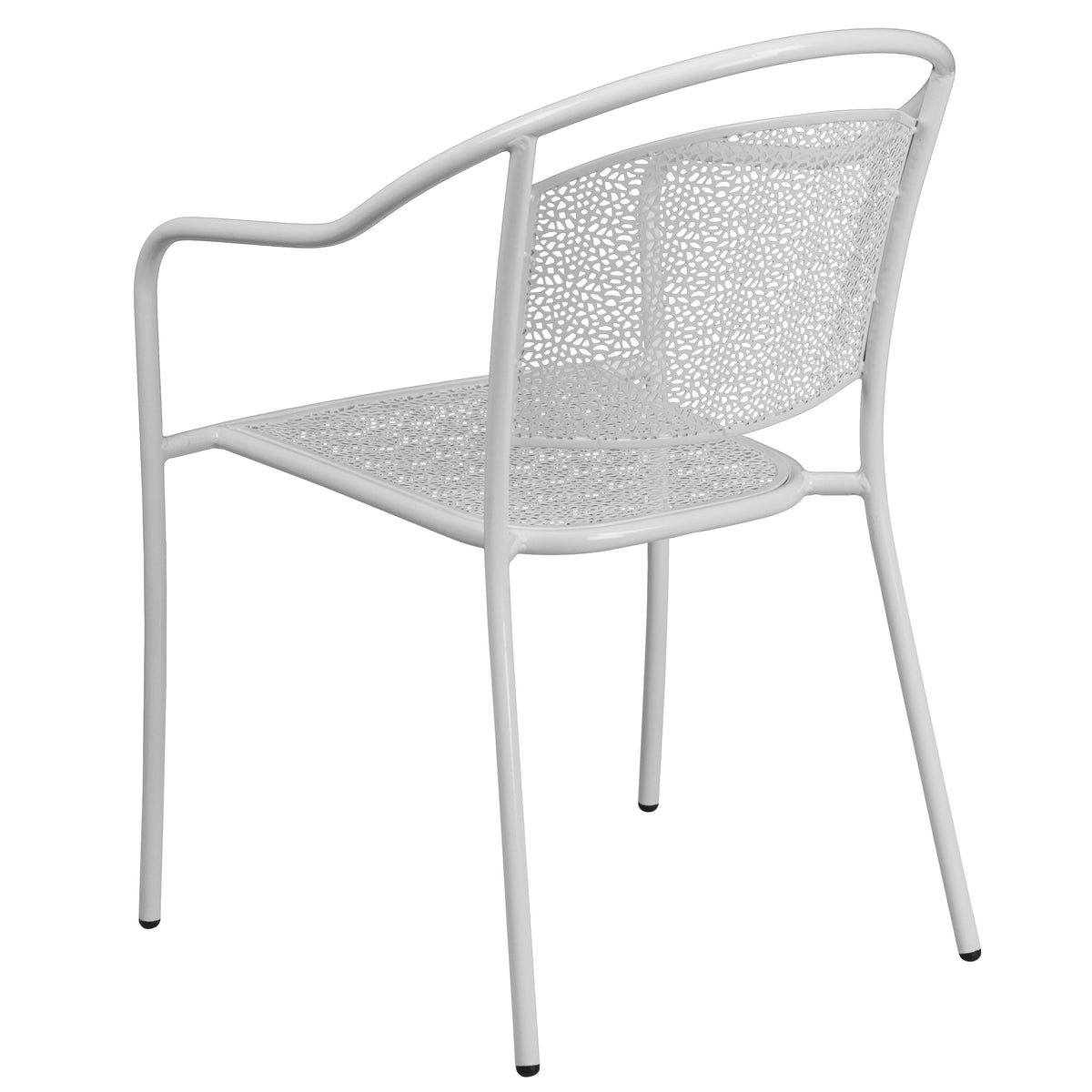 White |#| White Indoor-Outdoor Steel Patio Arm Chair with Round Back - Café Chair