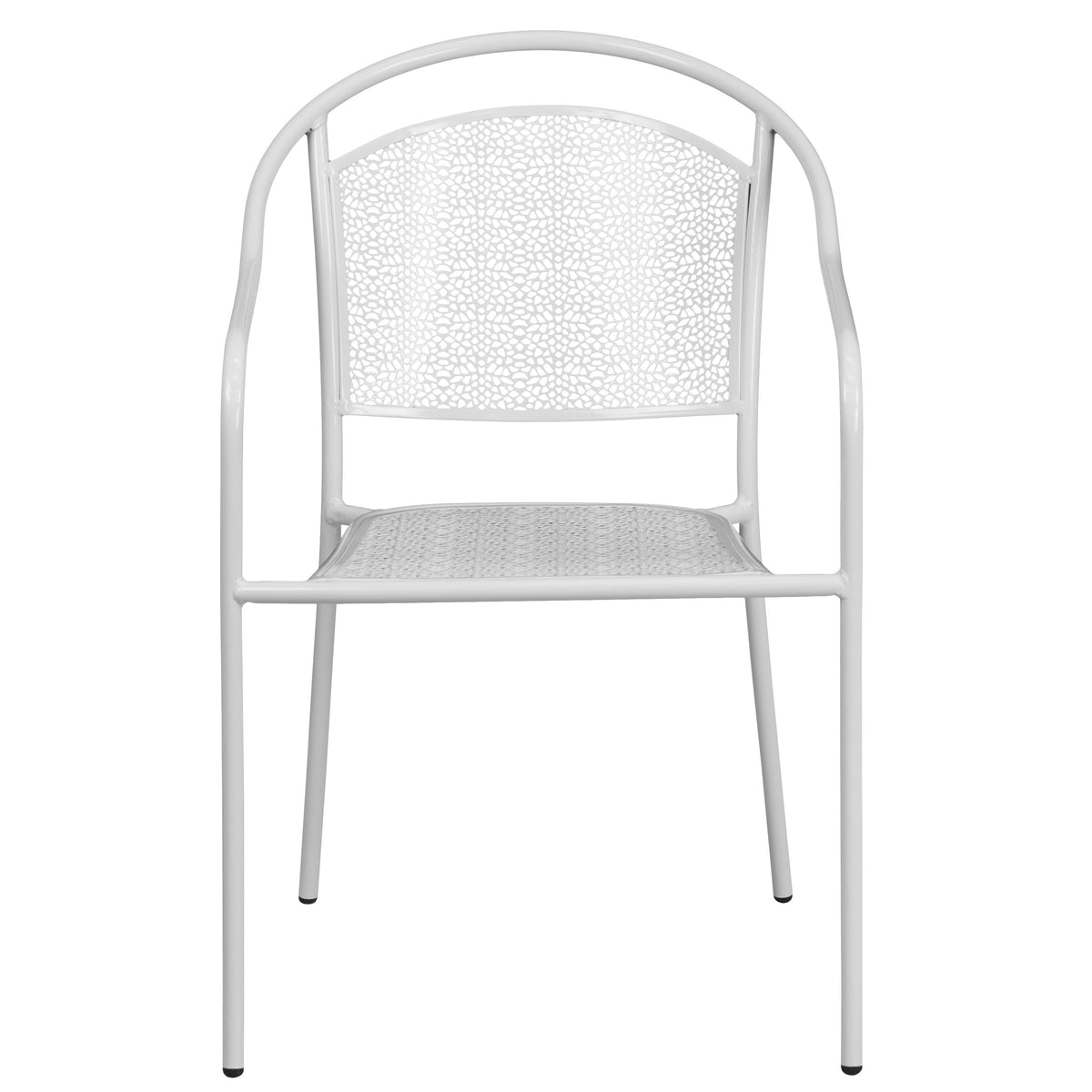 White |#| White Indoor-Outdoor Steel Patio Arm Chair with Round Back - Café Chair