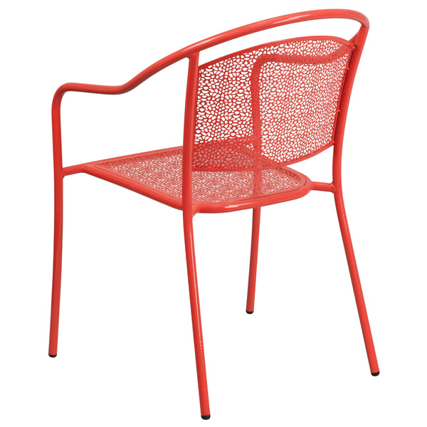 Coral |#| Coral Indoor-Outdoor Steel Patio Arm Chair with Round Back - Café Chair