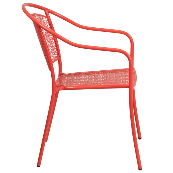 Coral |#| Coral Indoor-Outdoor Steel Patio Arm Chair with Round Back - Café Chair