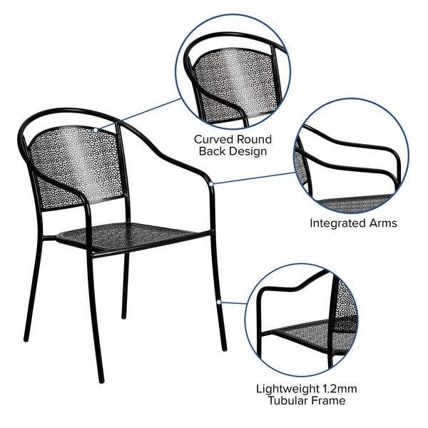 Black |#| Black Indoor-Outdoor Steel Patio Arm Chair with Round Back - Café Chair