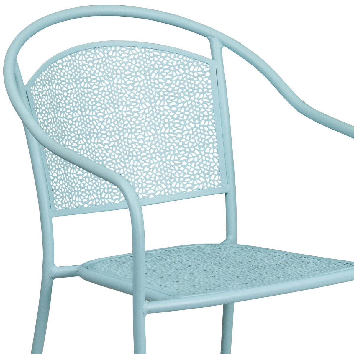 Sky Blue |#| Sky Blue Indoor-Outdoor Steel Patio Arm Chair with Round Back - Café Chair