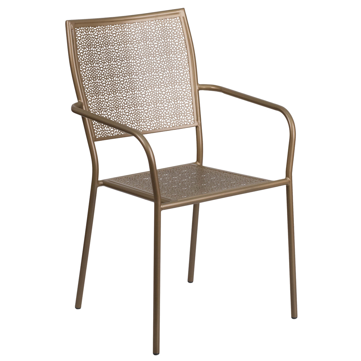 Gold |#| Gold Indoor-Outdoor Steel Patio Arm Chair with Square Back - Bistro Chair