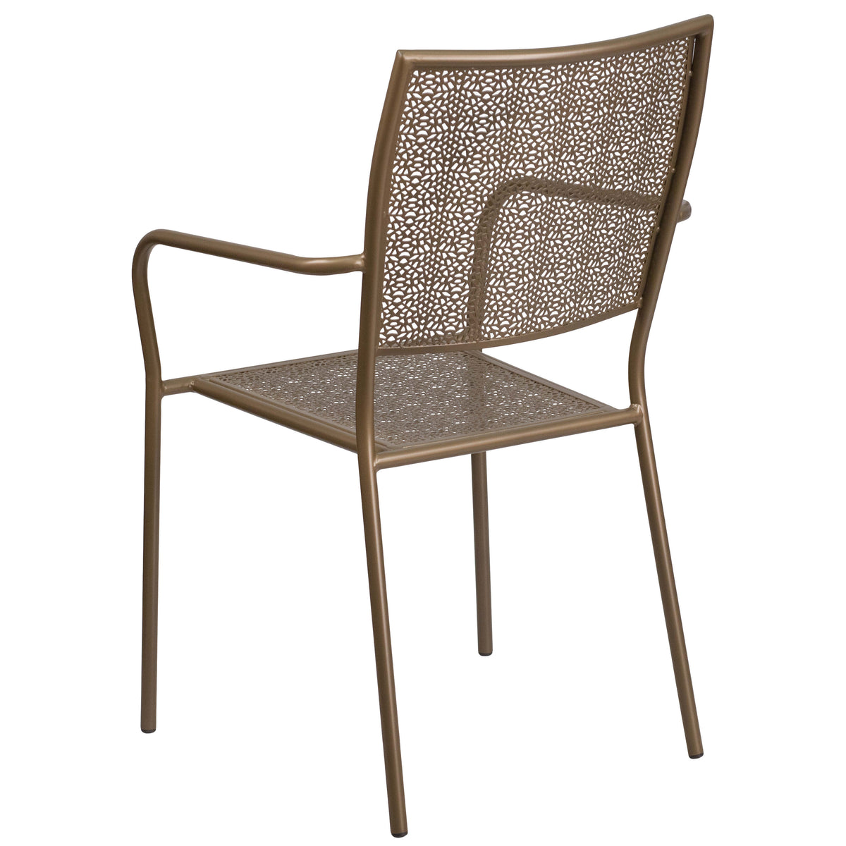 Gold |#| Gold Indoor-Outdoor Steel Patio Arm Chair with Square Back - Bistro Chair