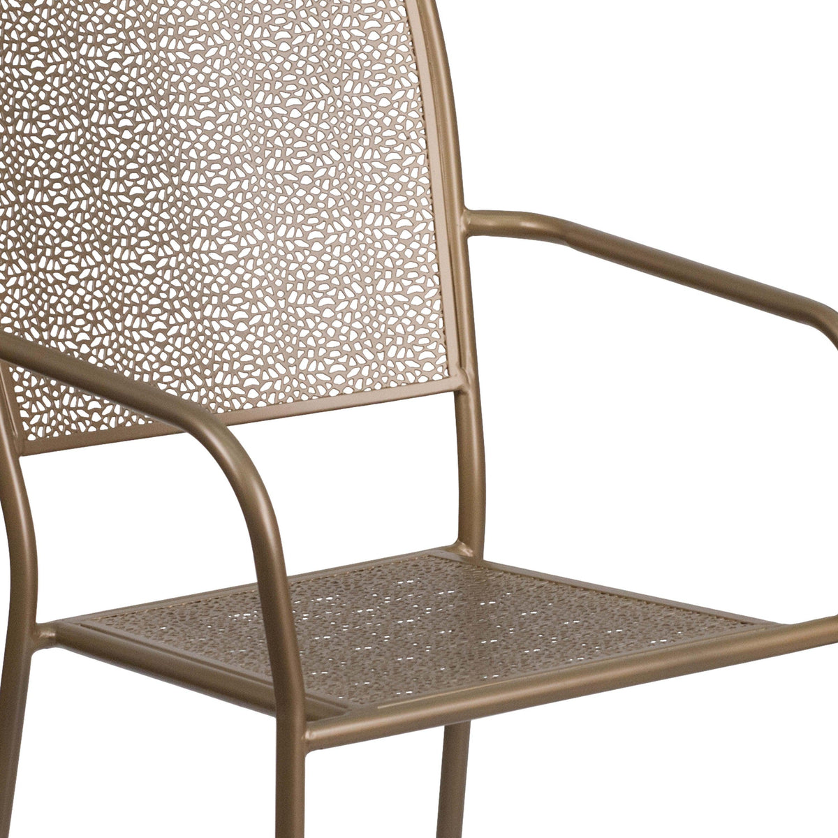 Gold |#| Gold Indoor-Outdoor Steel Patio Arm Chair with Square Back - Bistro Chair