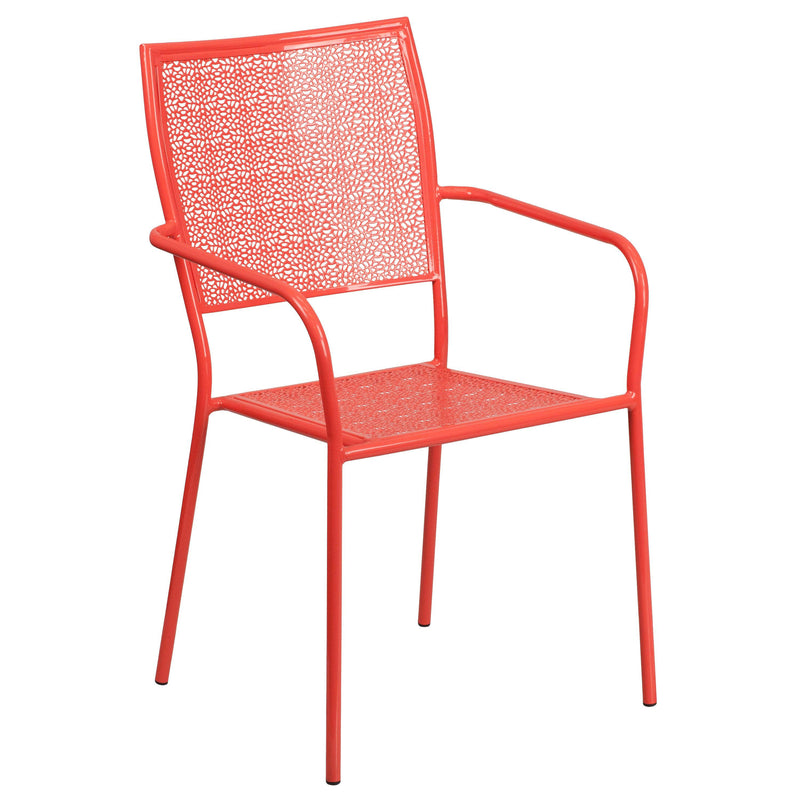 Coral |#| Coral Indoor-Outdoor Steel Patio Arm Chair with Square Back - Bistro Chair
