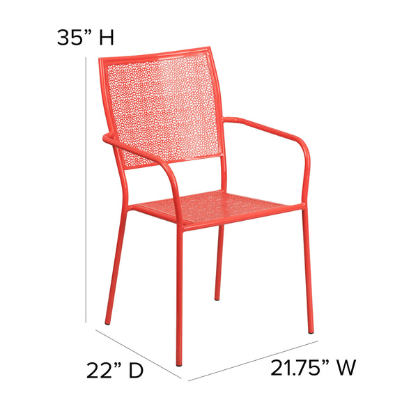 Coral |#| Coral Indoor-Outdoor Steel Patio Arm Chair with Square Back - Bistro Chair