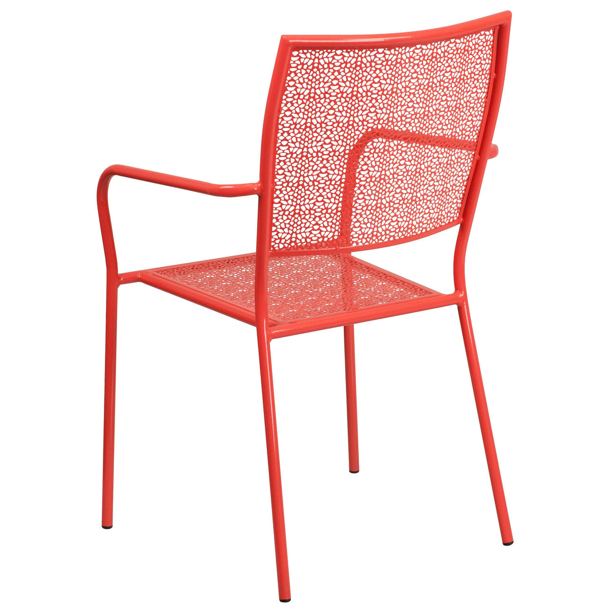 Coral |#| Coral Indoor-Outdoor Steel Patio Arm Chair with Square Back - Bistro Chair