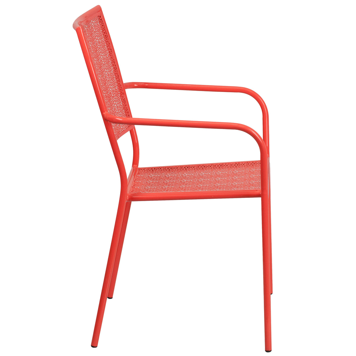 Coral |#| Coral Indoor-Outdoor Steel Patio Arm Chair with Square Back - Bistro Chair