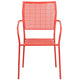 Coral |#| Coral Indoor-Outdoor Steel Patio Arm Chair with Square Back - Bistro Chair