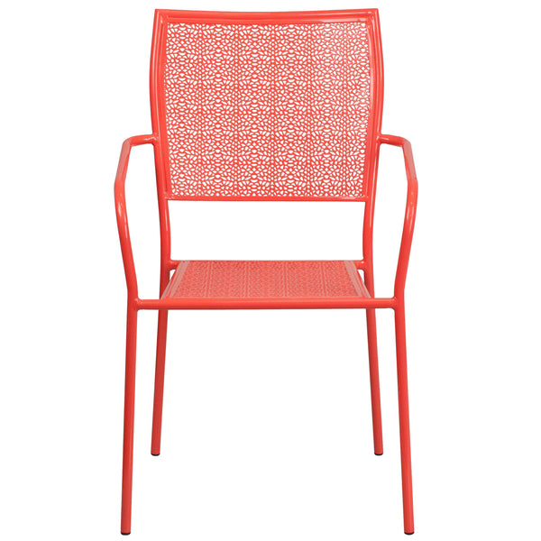 Coral |#| Coral Indoor-Outdoor Steel Patio Arm Chair with Square Back - Bistro Chair