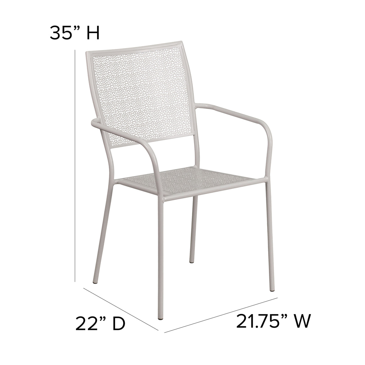 Light Gray |#| Light Gray Indoor-Outdoor Steel Patio Arm Chair with Square Back - Bistro Chair