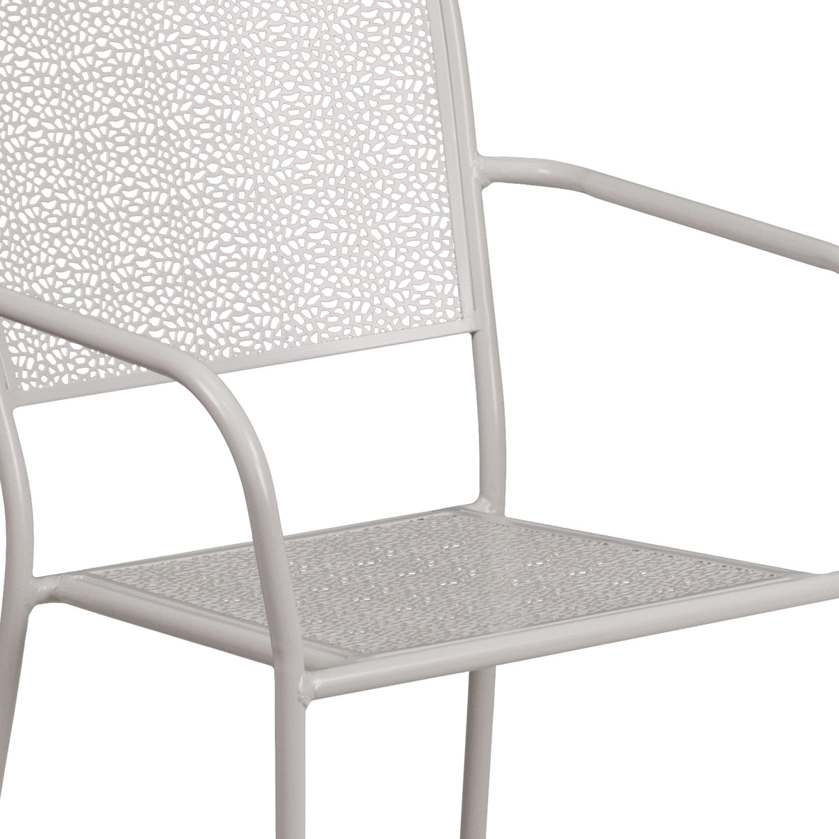 Light Gray |#| Light Gray Indoor-Outdoor Steel Patio Arm Chair with Square Back - Bistro Chair