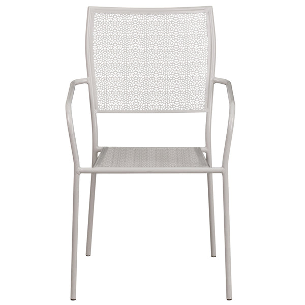 Light Gray |#| Light Gray Indoor-Outdoor Steel Patio Arm Chair with Square Back - Bistro Chair