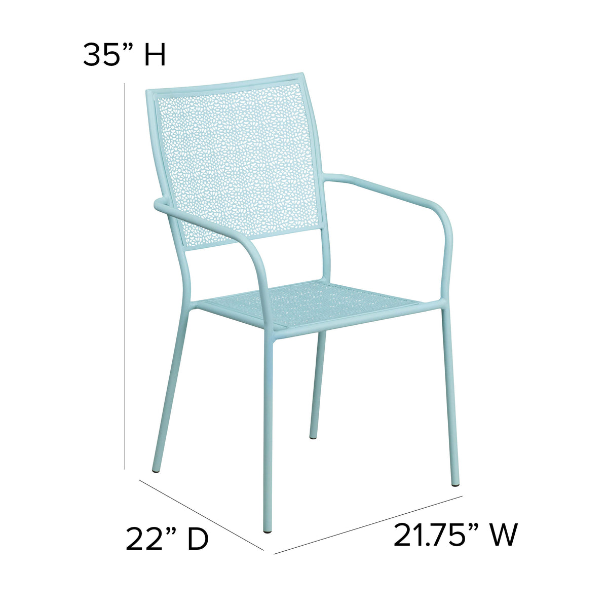 Sky Blue |#| Sky Blue Indoor-Outdoor Steel Patio Arm Chair with Square Black - Bistro Chair