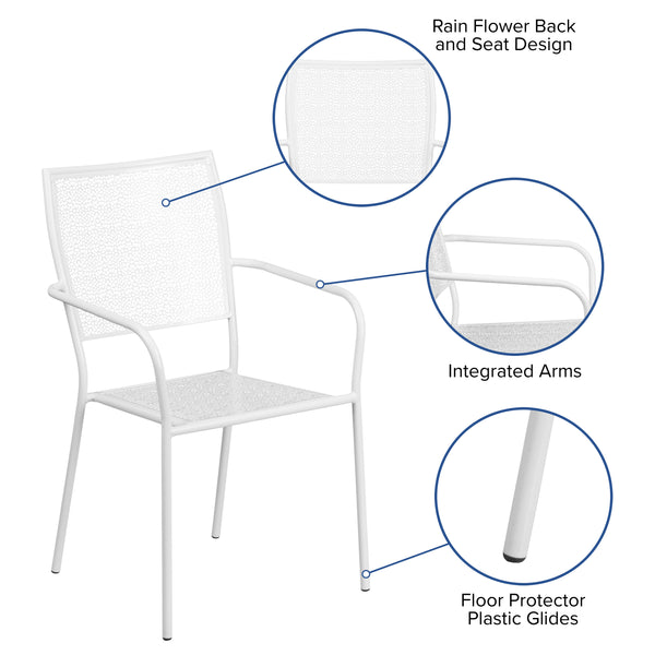 White |#| White Indoor-Outdoor Steel Patio Arm Chair with Square Back - Bistro Chair