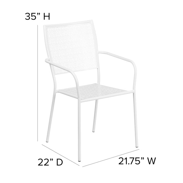 White |#| White Indoor-Outdoor Steel Patio Arm Chair with Square Back - Bistro Chair