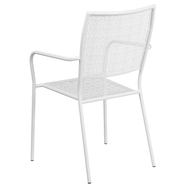 White |#| White Indoor-Outdoor Steel Patio Arm Chair with Square Back - Bistro Chair