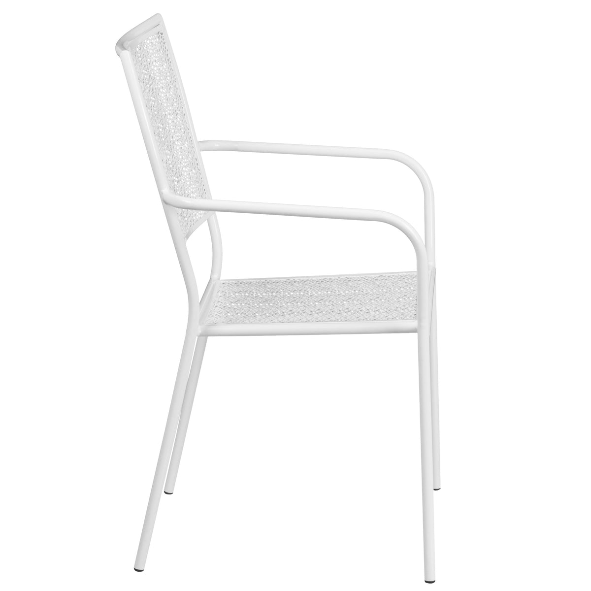 White |#| White Indoor-Outdoor Steel Patio Arm Chair with Square Back - Bistro Chair