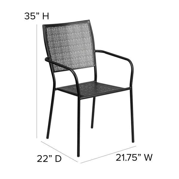 Black |#| Black Indoor-Outdoor Steel Patio Arm Chair with Square Back - Bistro Chair