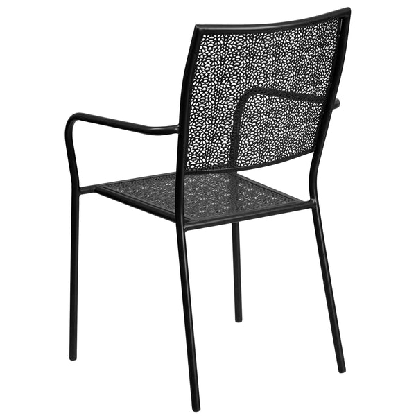 Black |#| Black Indoor-Outdoor Steel Patio Arm Chair with Square Back - Bistro Chair