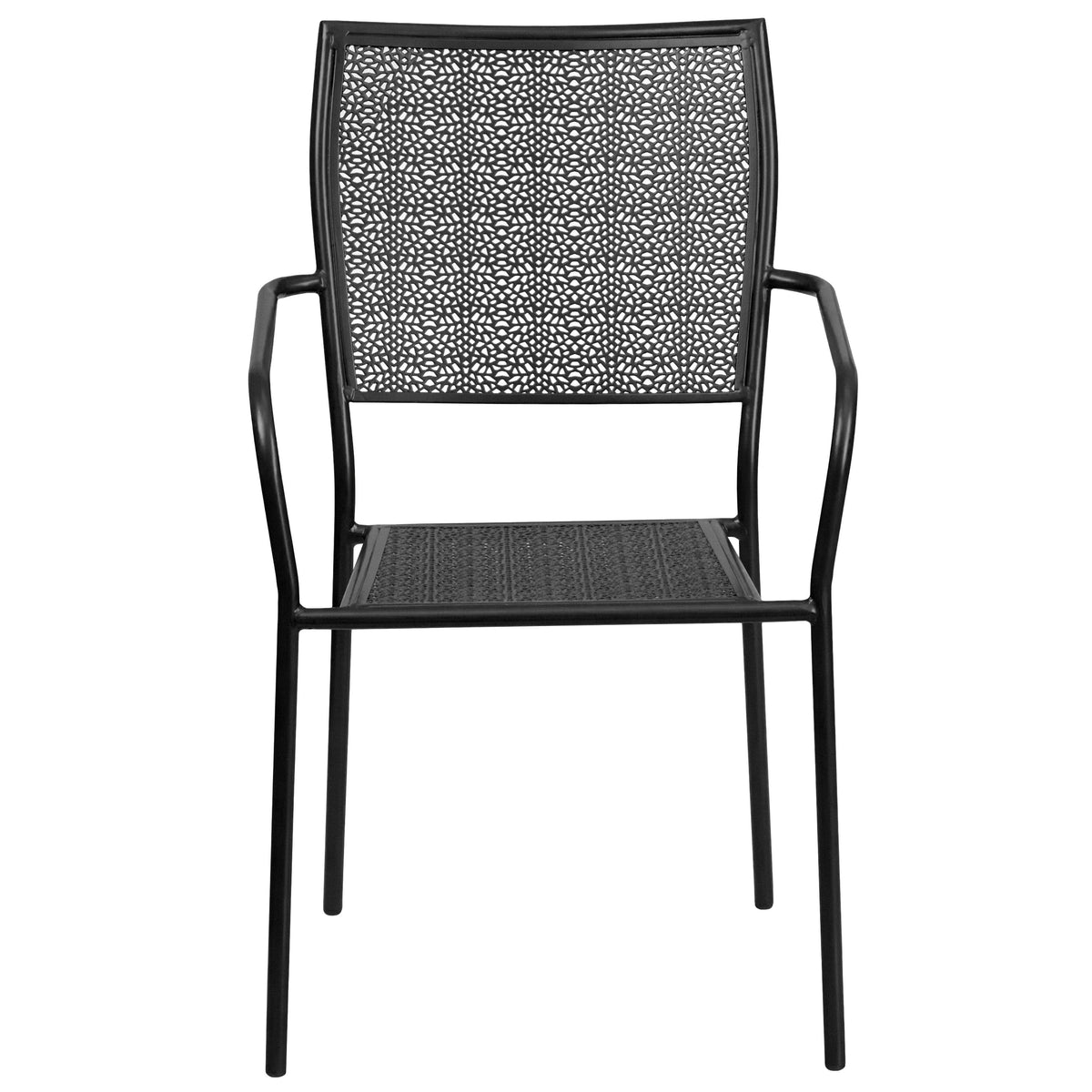 Black |#| Black Indoor-Outdoor Steel Patio Arm Chair with Square Back - Bistro Chair