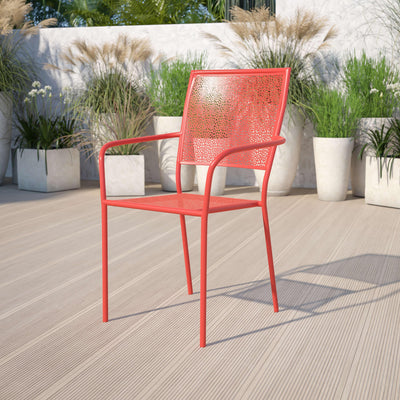 Indoor-Outdoor Steel Patio Arm Chair with Square Back - View 2