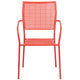 Coral |#| Coral Indoor-Outdoor Steel Patio Arm Chair with Square Back - Bistro Chair