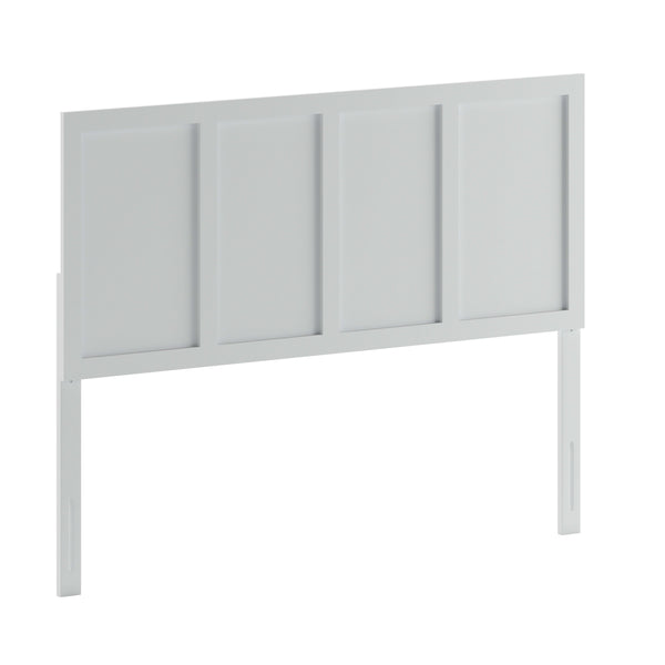 White,Queen |#| Contemporary King Size Four Panel Wooden Headboard Only in White