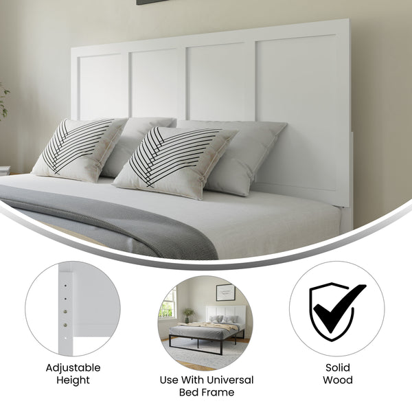 White,Queen |#| Contemporary King Size Four Panel Wooden Headboard Only in White